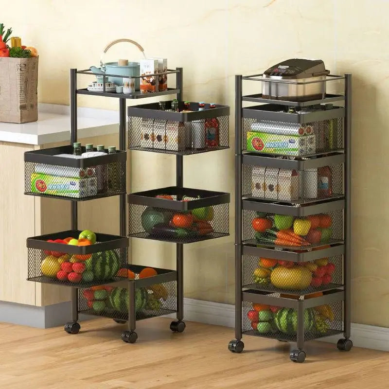 KTX-712531 Five-Layer Metal Kitchen Organizer with Detachable Wheels and Four-Layer Fruit & Vegetable Storage Baskets