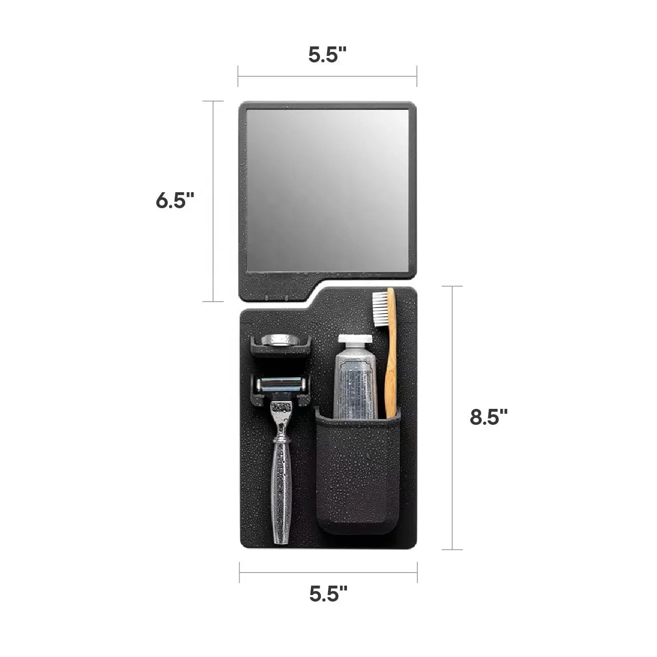 KTX-628563 Toothbrush and Razor Holder Set with Fog Resistant Silicone Shower Mirror