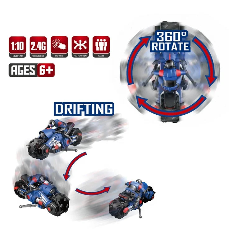 KTX-131539 1:10 Scale 2.4GHz 4-Channel Stunt Off-Road Drift Car with LED Lights - Remote Control Motorcycle для Indoor/Outdoor Fun