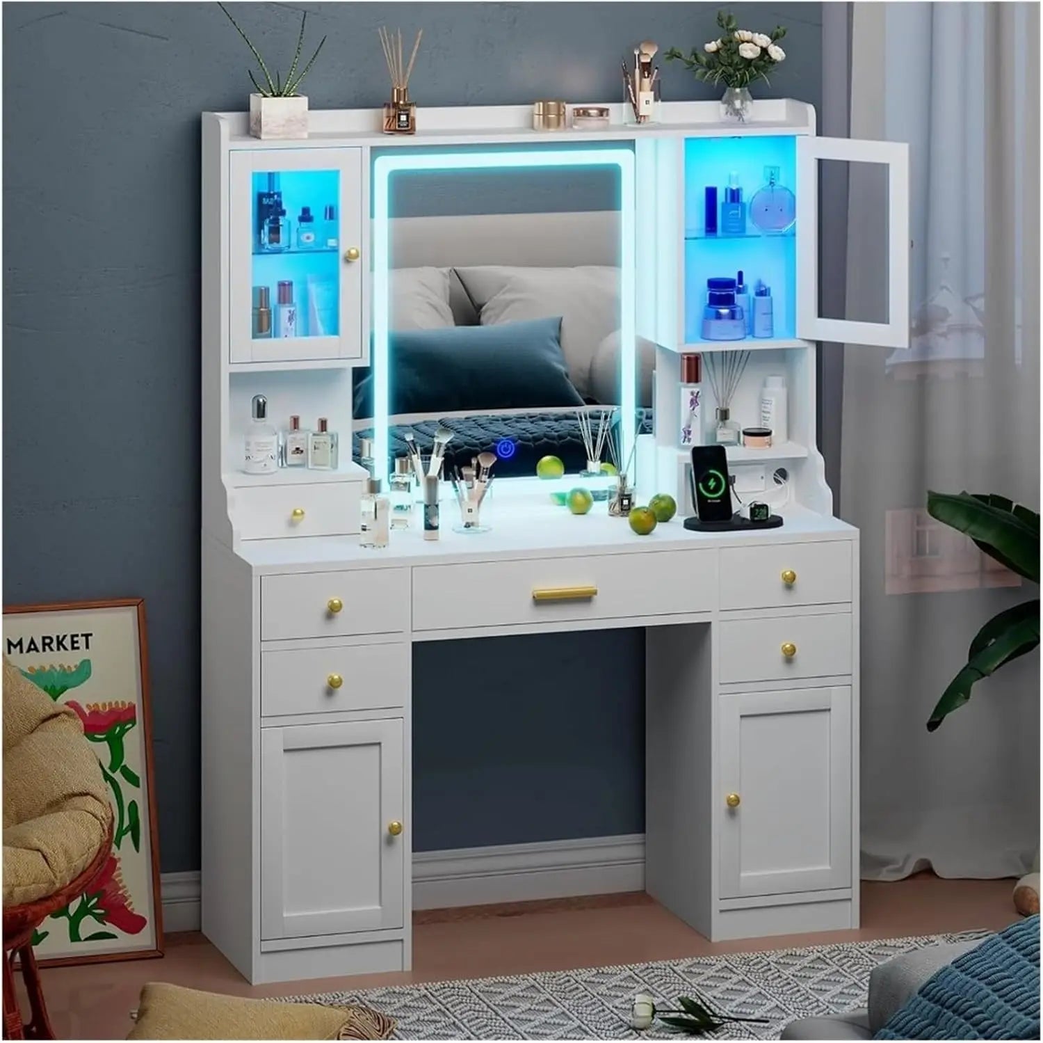 KTX-563475 Elegant Vanity Table with Mirror and Storage Drawers for Organising Beauty Essentials