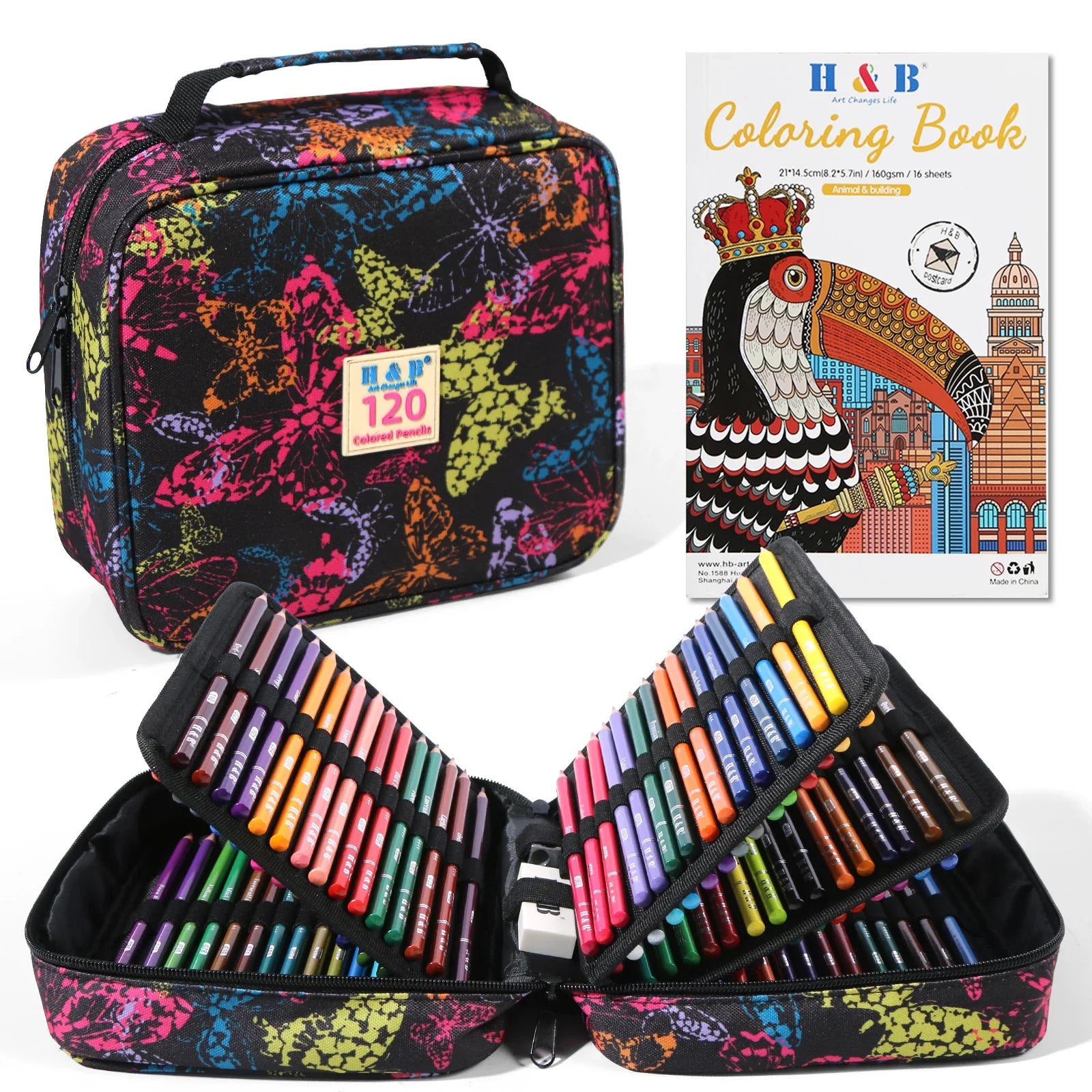 KTX-220243 Multi-Slot Coloured Pencil Set with 72/120/180 Colours in Zippered Nylon Case for Artistic Use