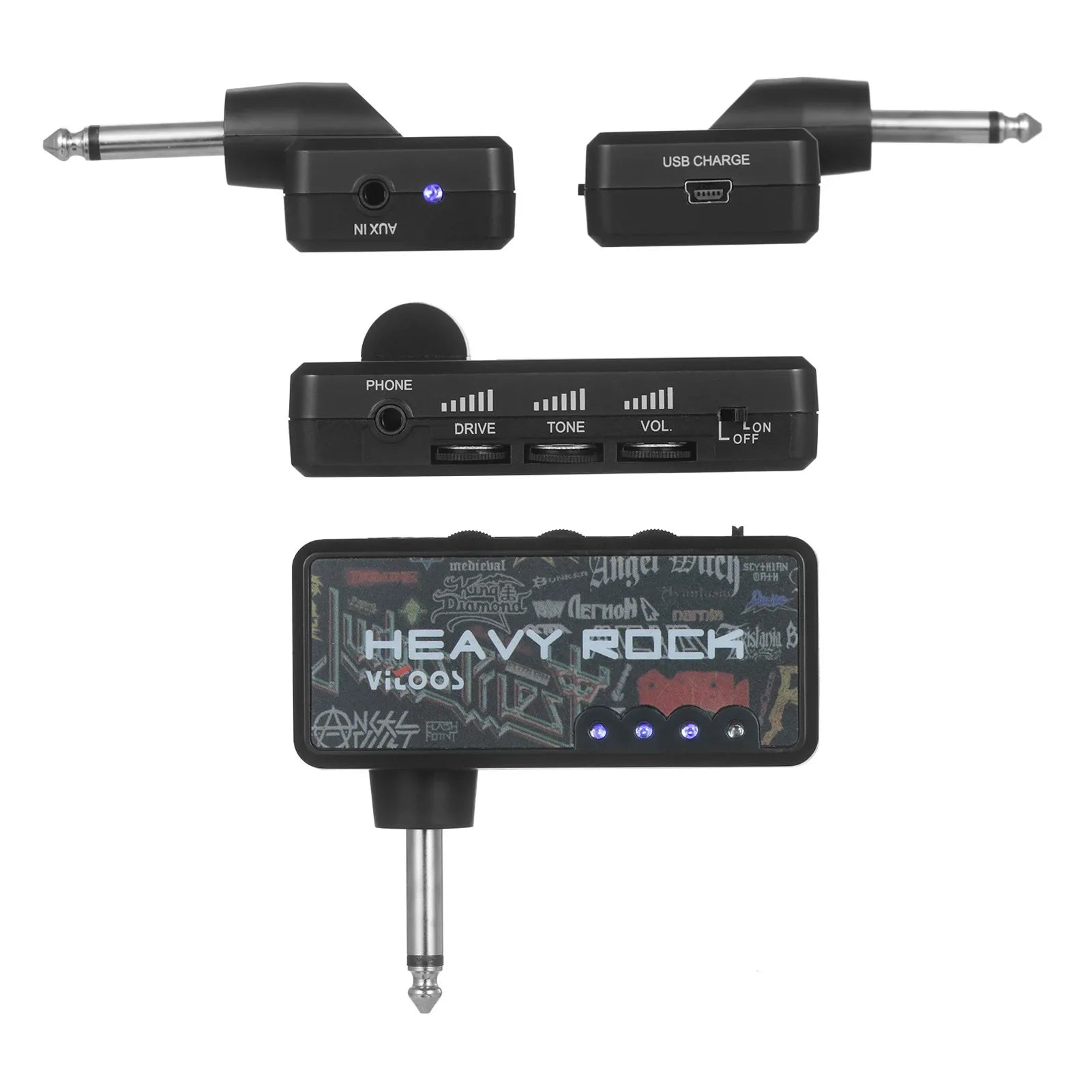 KTX-153939 Portable Mini Earphone Amplifier for Electric Guitar with Distortion Effect - Rechargeable Battery, USB Cable Included