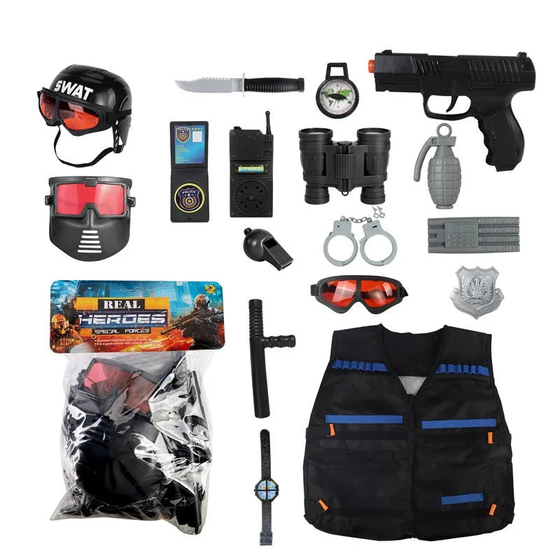 KTX-834323 17PCS Kids Pretend Play Police Set with Helmet and Uniform for Imaginative Role Play