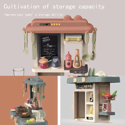 KTX-672787 63Cm Plastic Kitchen Play Set with 36 Food Toys and Light for Kids