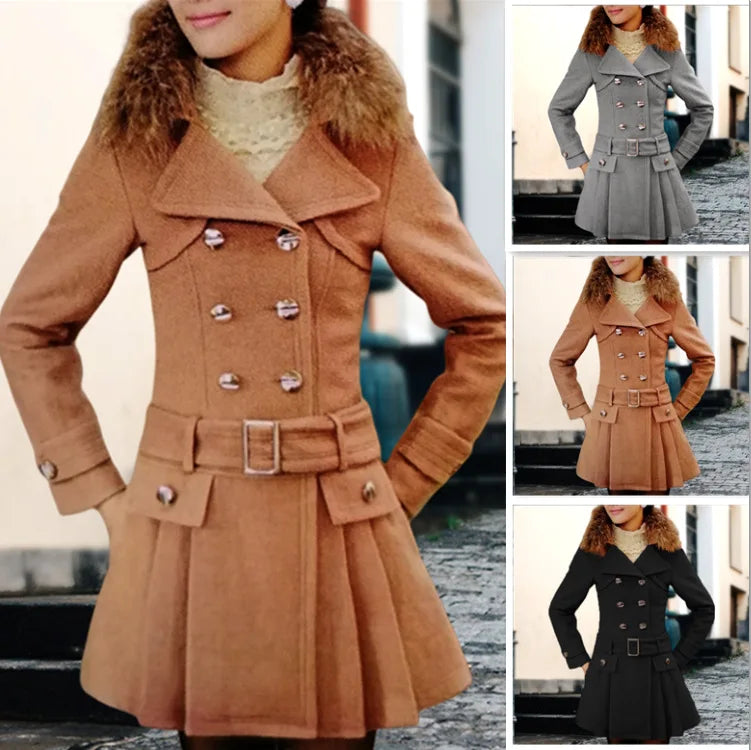 KTX-274835 Medium to Long Elegant Women's Fleece Jacket Winter Coat With Contrasting Wool for Winter Clothing