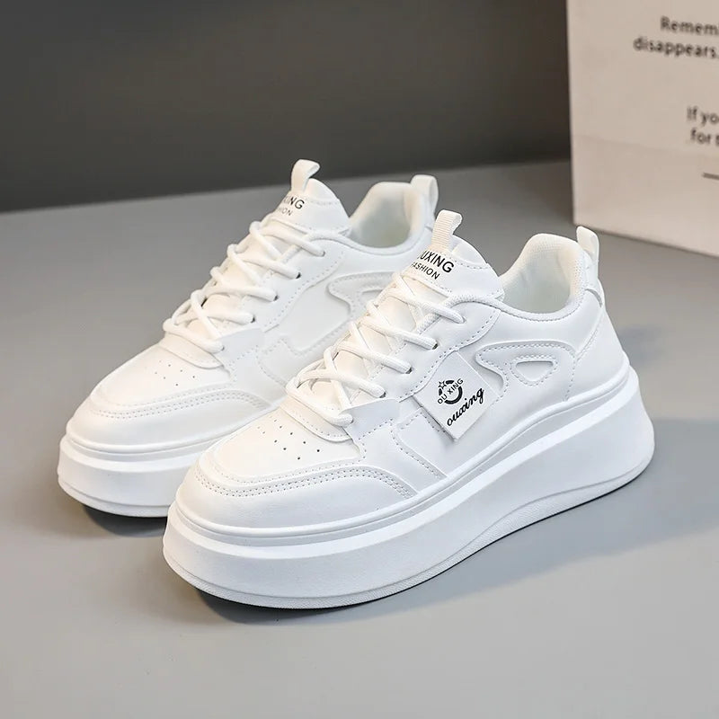 KTX-507667 SH709 New Casual Women's Shoes Autumn Solid Color Elevated Thick Sole Shoes Versatile Leather Durable Running Shoes