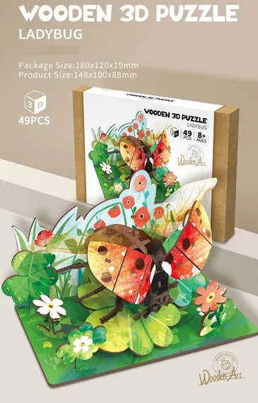 KTX-855891 Wooden 3D Insect Puzzle Set - Butterfly and Bee Models for Kids Educational Fun