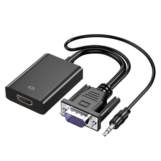 KTX-354003 VGA to HDMI Adapter with 3.5mm Audio Output for PC, Laptop, and Projector - Supports 1080P Resolution
