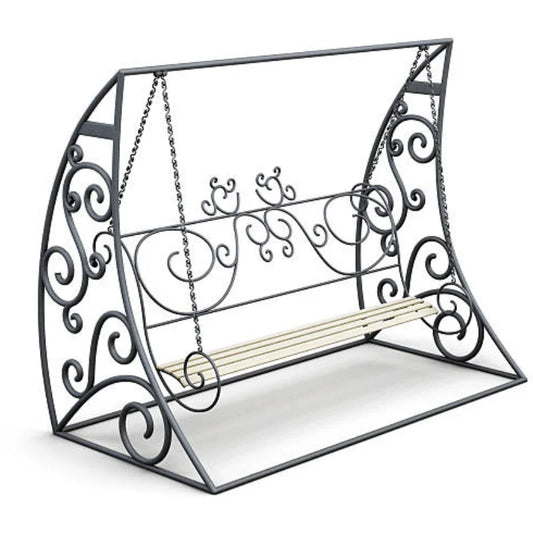 KTX-332947 Outdoor Wrought Iron Steel Swing Bed with Canopy for Patio, Beach, or Garden Use