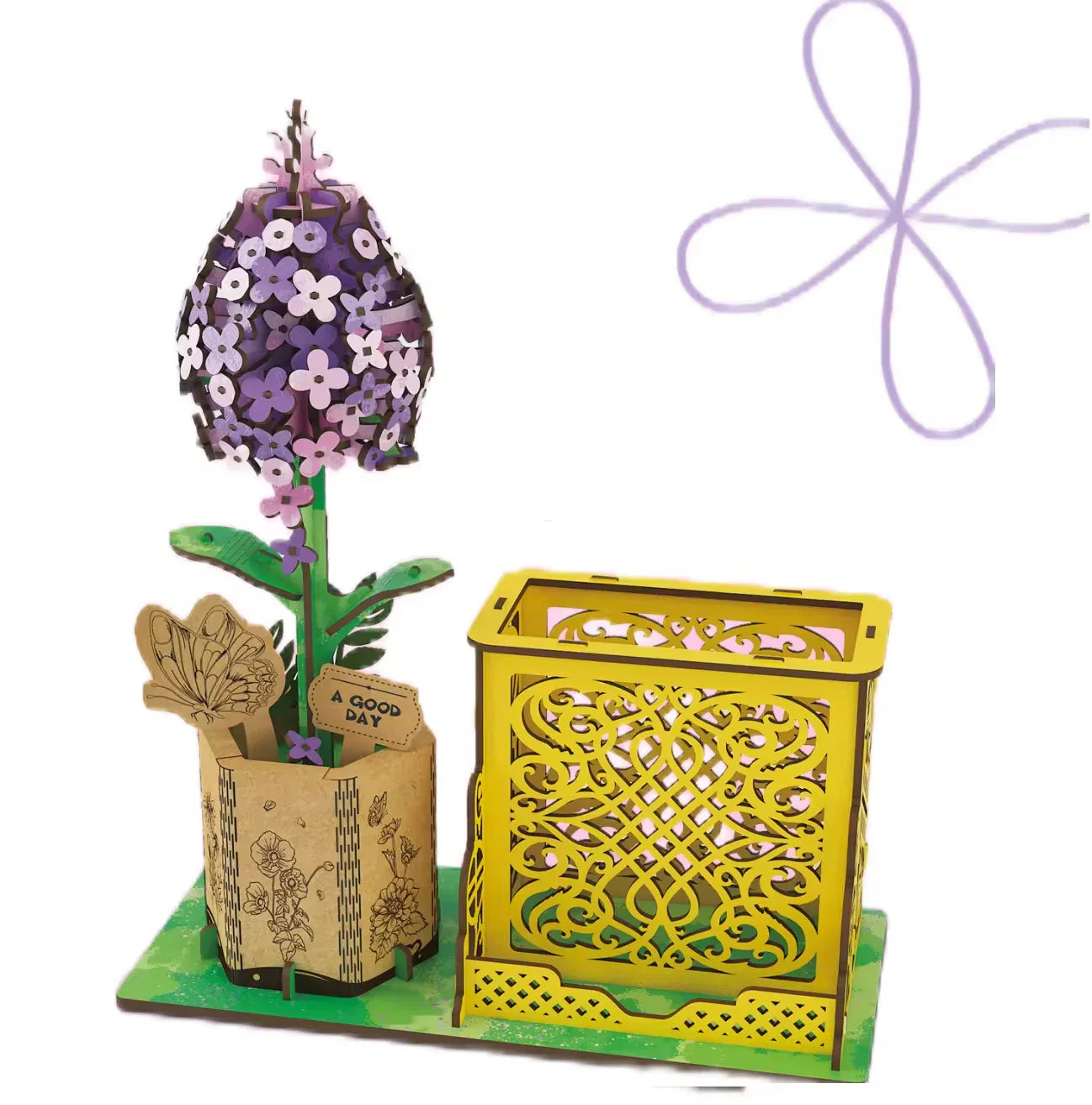 KTX-085267 3D Wooden Jigsaw Puzzle Flower Model Kit - Red Rose Educational Craft for Kids and Adults