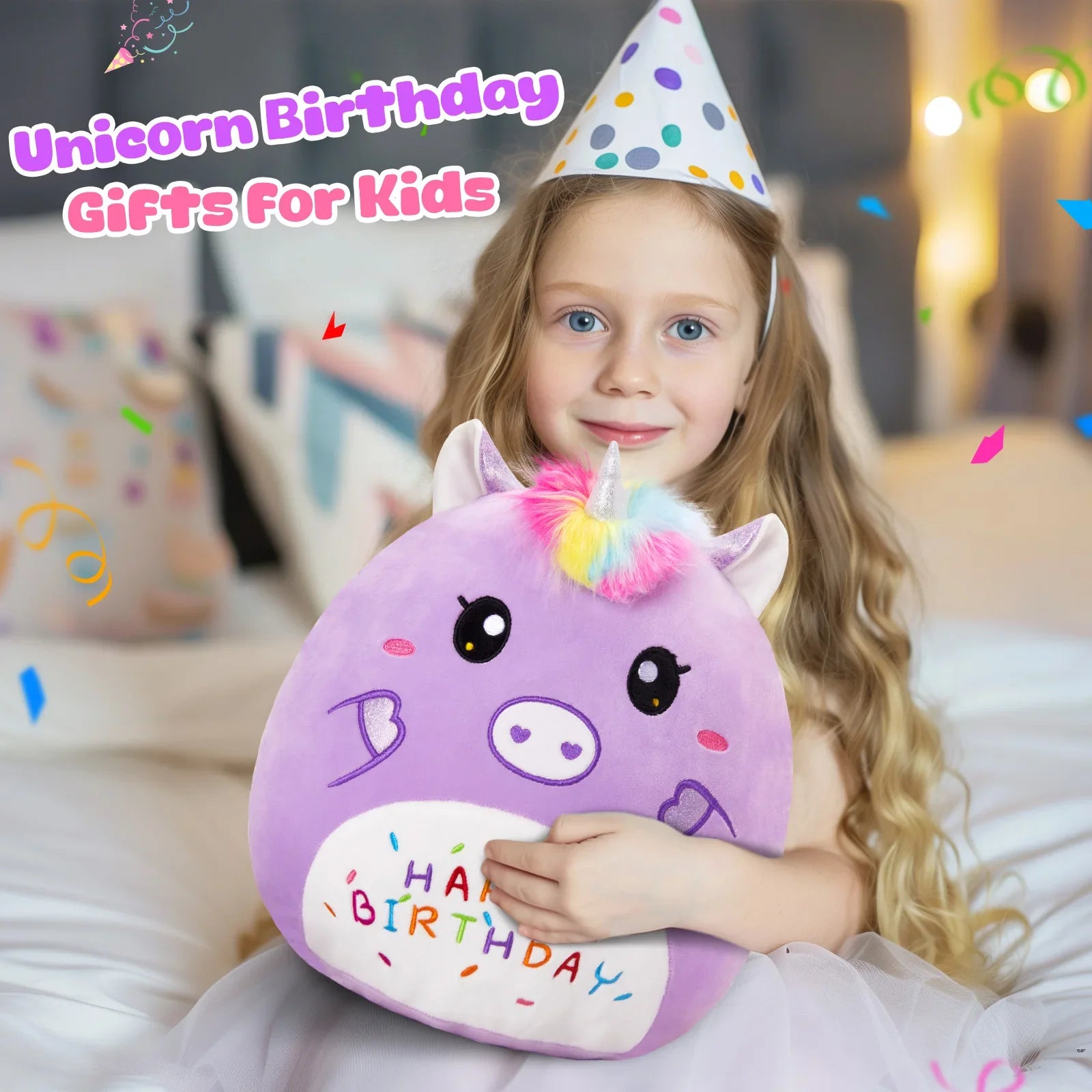 KTX-375507 Cartoon Purple Unicorn Plush Toy – Soft and Squishy Stuffed Animal for Children