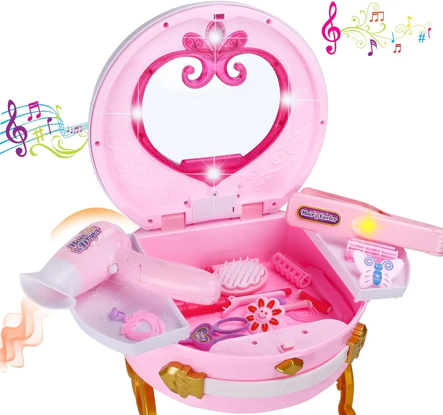 KTX-146195 Portable Princess Vanity Makeup Suitcase for Girls - Mini Dressing Table Playset