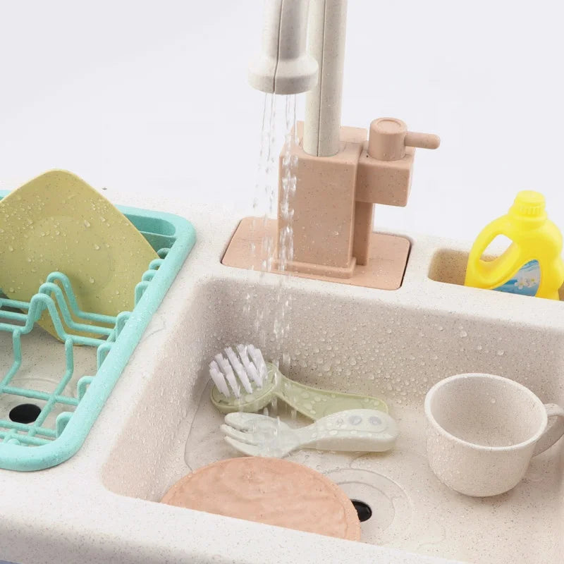 KTX-456915 Electric Play Kitchen Sink Toy with Running Water for Children Ages 2-4, Made from ABS and Bioplastic Wheat Straw