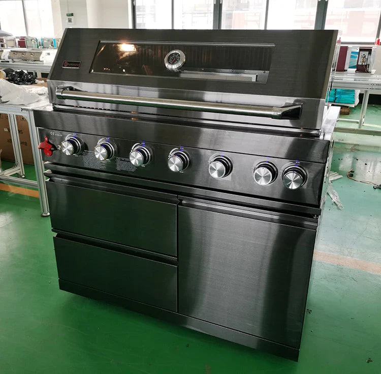 KTX-170899 Premium Black 430 Stainless Steel Outdoor Barbecue Kitchen with Built-in Gas Grill