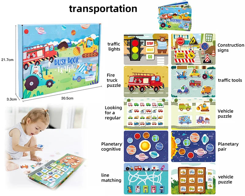 KTX-099923 Early Learning Montessori Busy Book for Toddlers, Activity Book with Farm Themes, Educational Interactive Toy