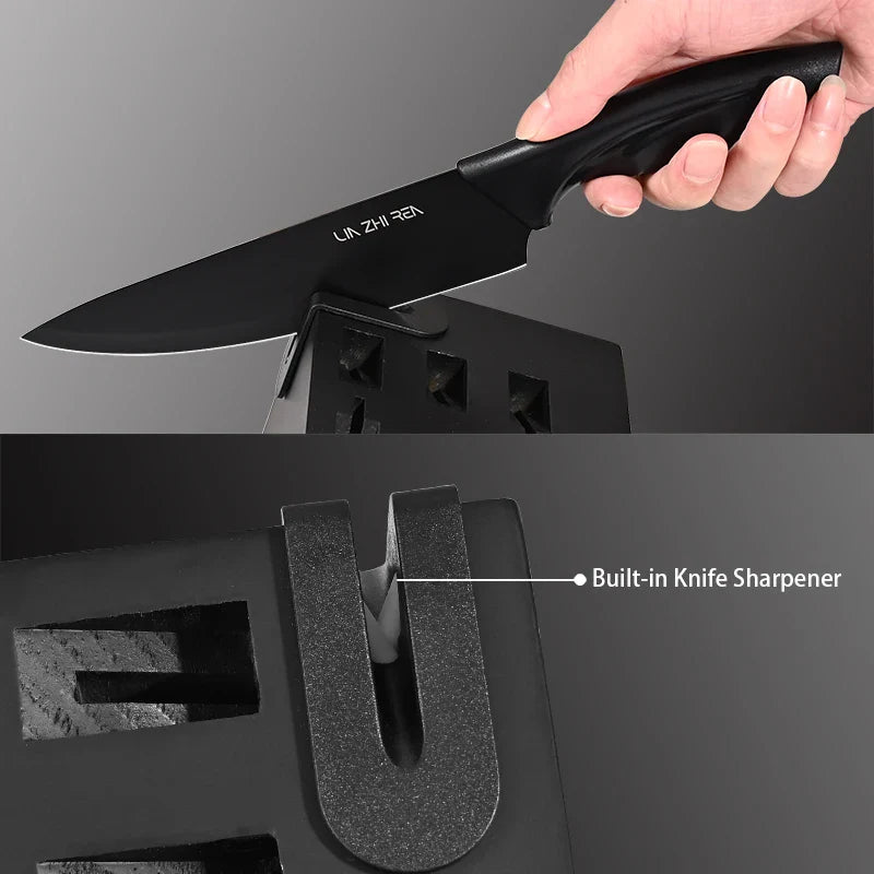 KTX-312851 15-Piece Professional Black Non-Stick Coating Stainless Steel Knife Block Set with Kitchen Scissor