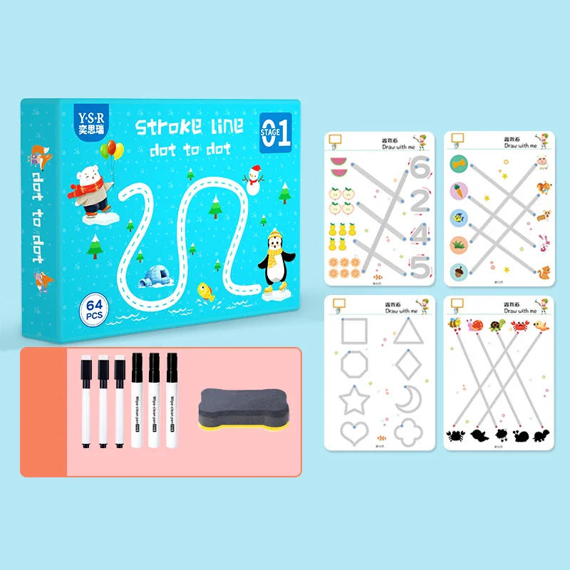 KTX-294995 Children's Educational Drawing Tablet and Math Game Book Set with Erasable Pen for Learning Shapes and Control Skills