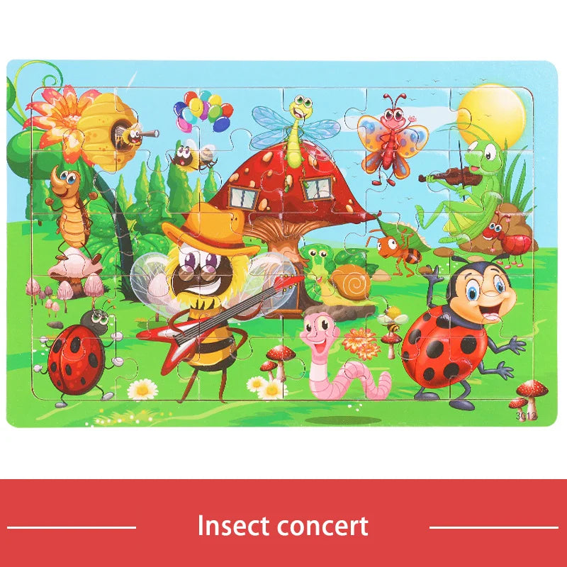 KTX-709779 30-Piece Wooden Jigsaw Puzzle for Toddlers - Educational Montessori Animal Game for Kids