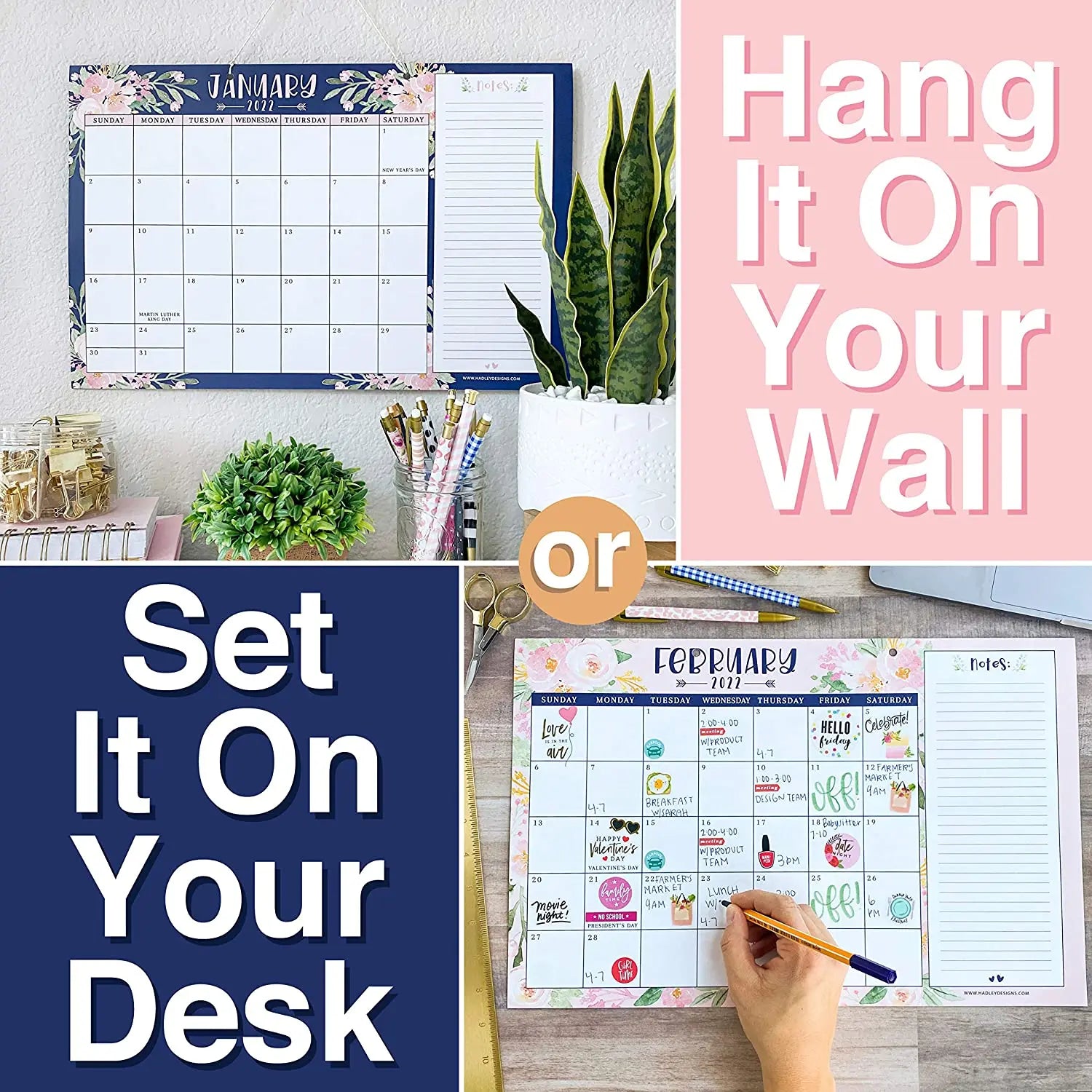 KTX-540179 Custom Floral Desk Calendar and Planner 2025 - Large Size Desk Pad with FSC Certification