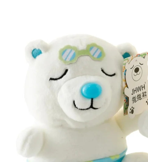 KTX-359699 Hugging Bear Plush Toy with Green Sunglasses and Blue Floral Shorts - Summer Edition