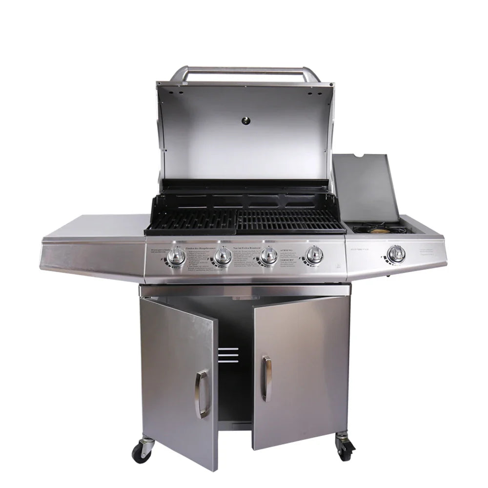 KTX-301971 Stainless Steel Outdoor Gas BBQ Grill with Integrated Kitchen Cabinet and Charcoal Smoker