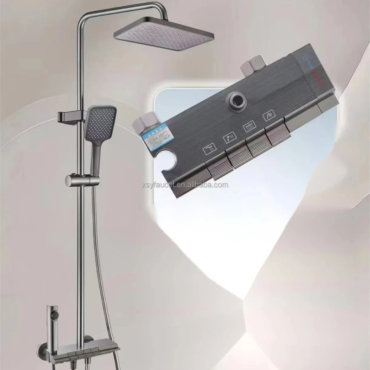 KTX-113939 Waterfall Shower Panel with Body Massage Jets and Hand Spray