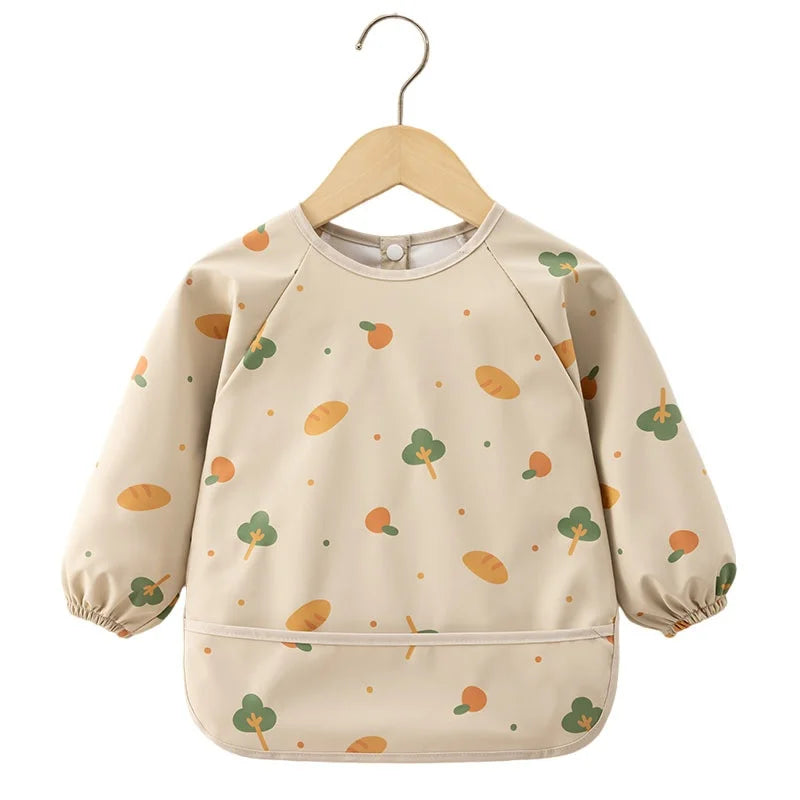 KTX-933651 Autumn Winter Kids Long-Sleeved Blouse New Arrival Full Body Waterproof PU Baby Apron Outwear with Snap Buttons Baby Bibs