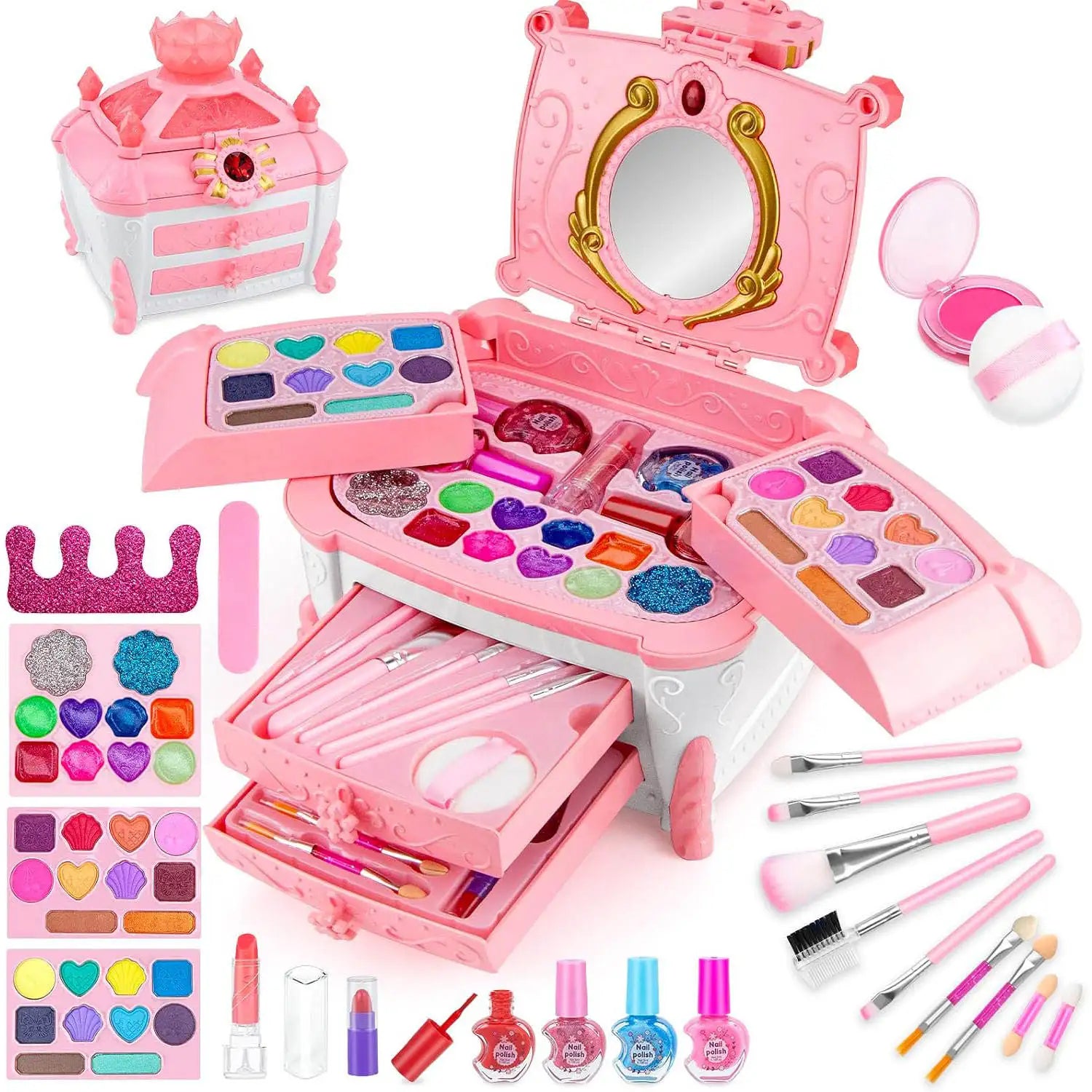 KTX-982355 Washable Kids Makeup Bag Kit with Portable Box for Pretend Play - Perfect Gift for Girls