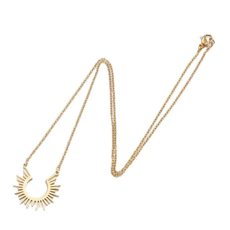 KTX-445587 Stainless Steel Gold Sunburst Pendant Necklace Sun Sunshine Minimalist Women Jewelry Necklace Tarnish Free