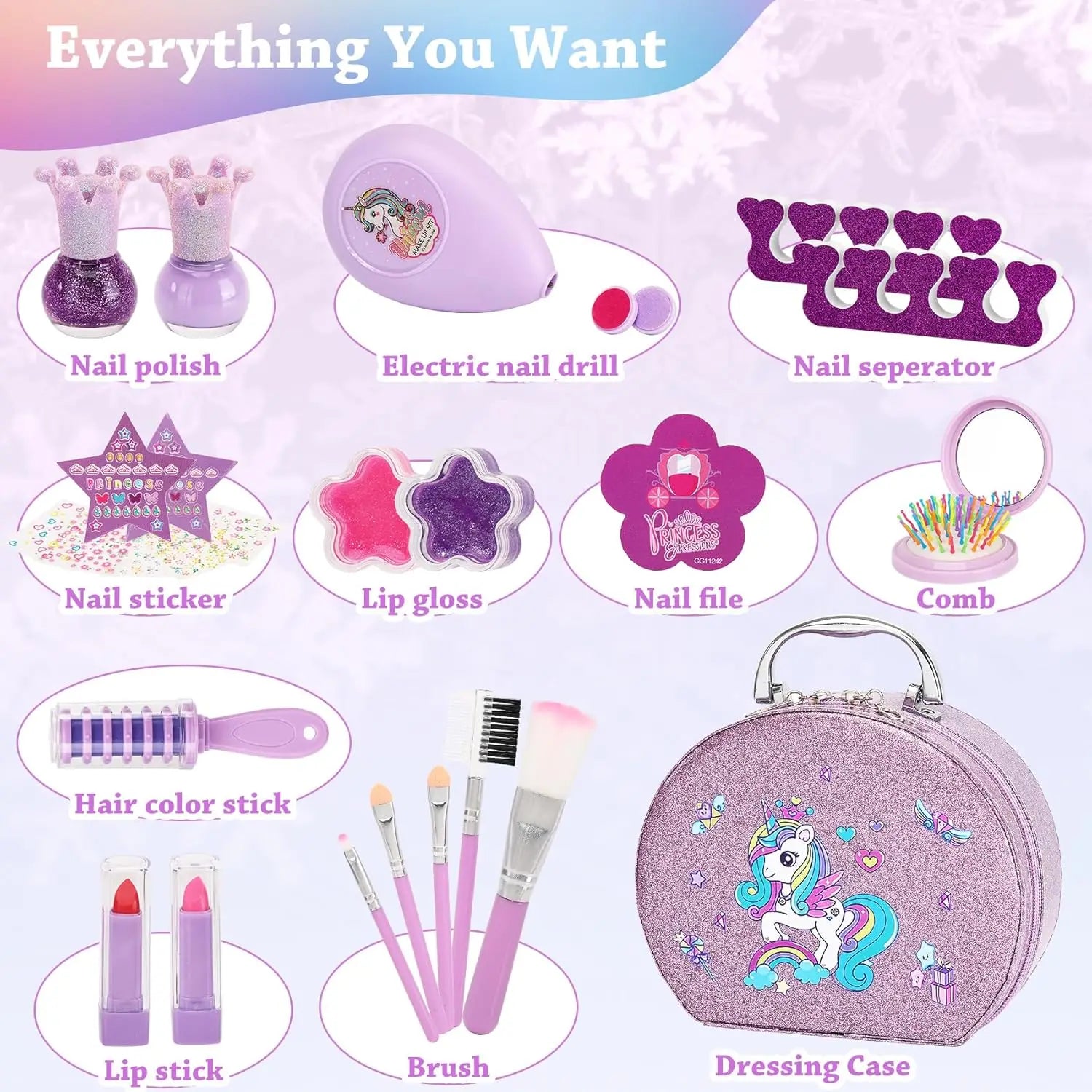 KTX-064851 Kids Nail Polish Set in Washable Makeup Bag for Ages 2-14 - Non-Toxic Pretend Play Cosmetic Toys