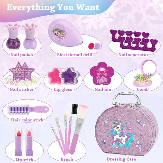 KTX-064851 Kids Nail Polish Set in Washable Makeup Bag for Ages 2-14 - Non-Toxic Pretend Play Cosmetic Toys