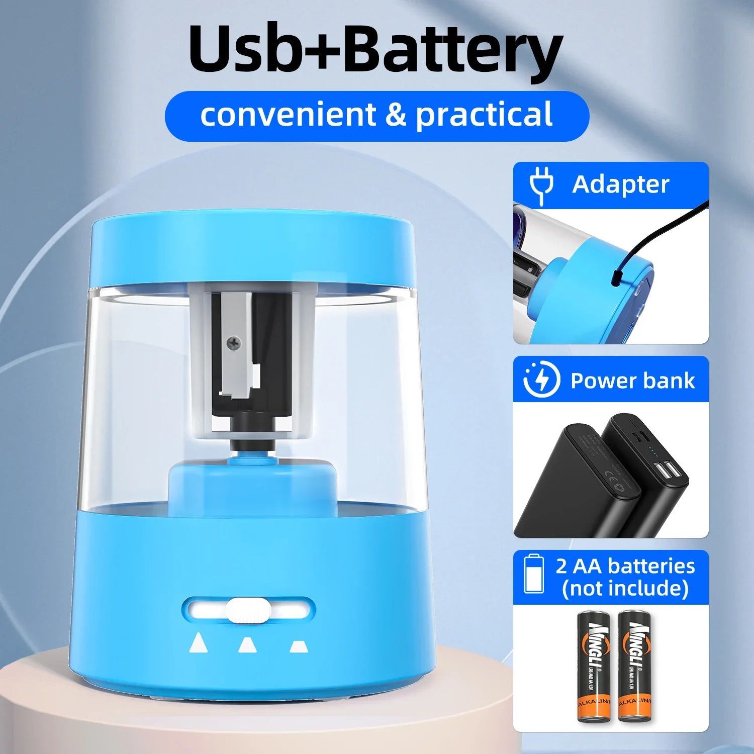 KTX-166227 Portable Battery-Powered Electric Pencil Sharpener with Multiple Sharpening Modes