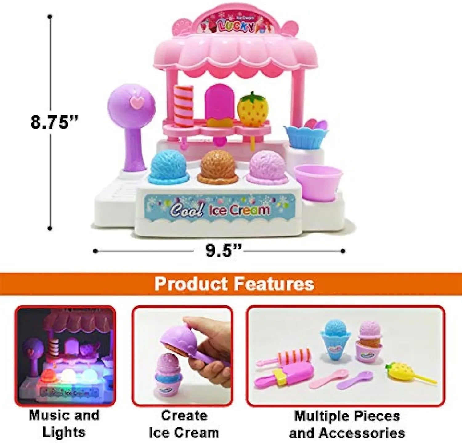 KTX-606099 Ice Cream Store Mini Cash Register Toy with Sound and Flashing Lights for Kids Ages 2-9