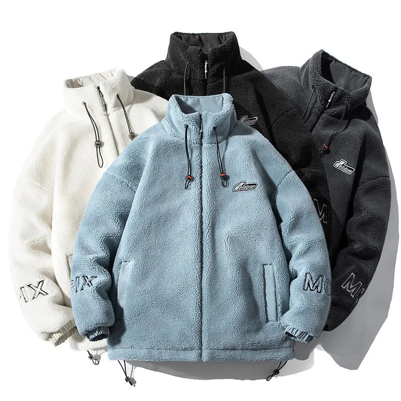 KTX-275987 Men's Casual Winter Thick Short Cotton Blouson O-Neck Jacket With Zipper Closure and Flower Decoration Dot Pattern Workwear