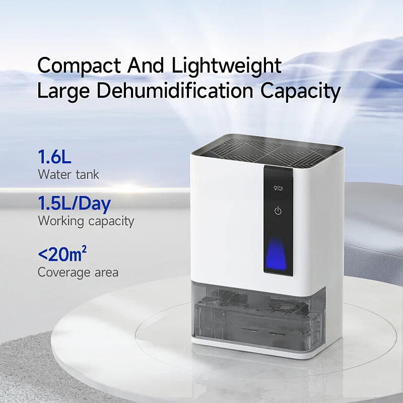 KTX-701459 Compact Home Dehumidifier for Indoor Use, 1.5L/Day Moisture Removal, 1600ml Water Tank Capacity