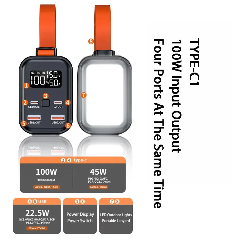 KTX-626195 60000mAh 100W Portable Power Bank with Lanyard for Laptops and Notebooks