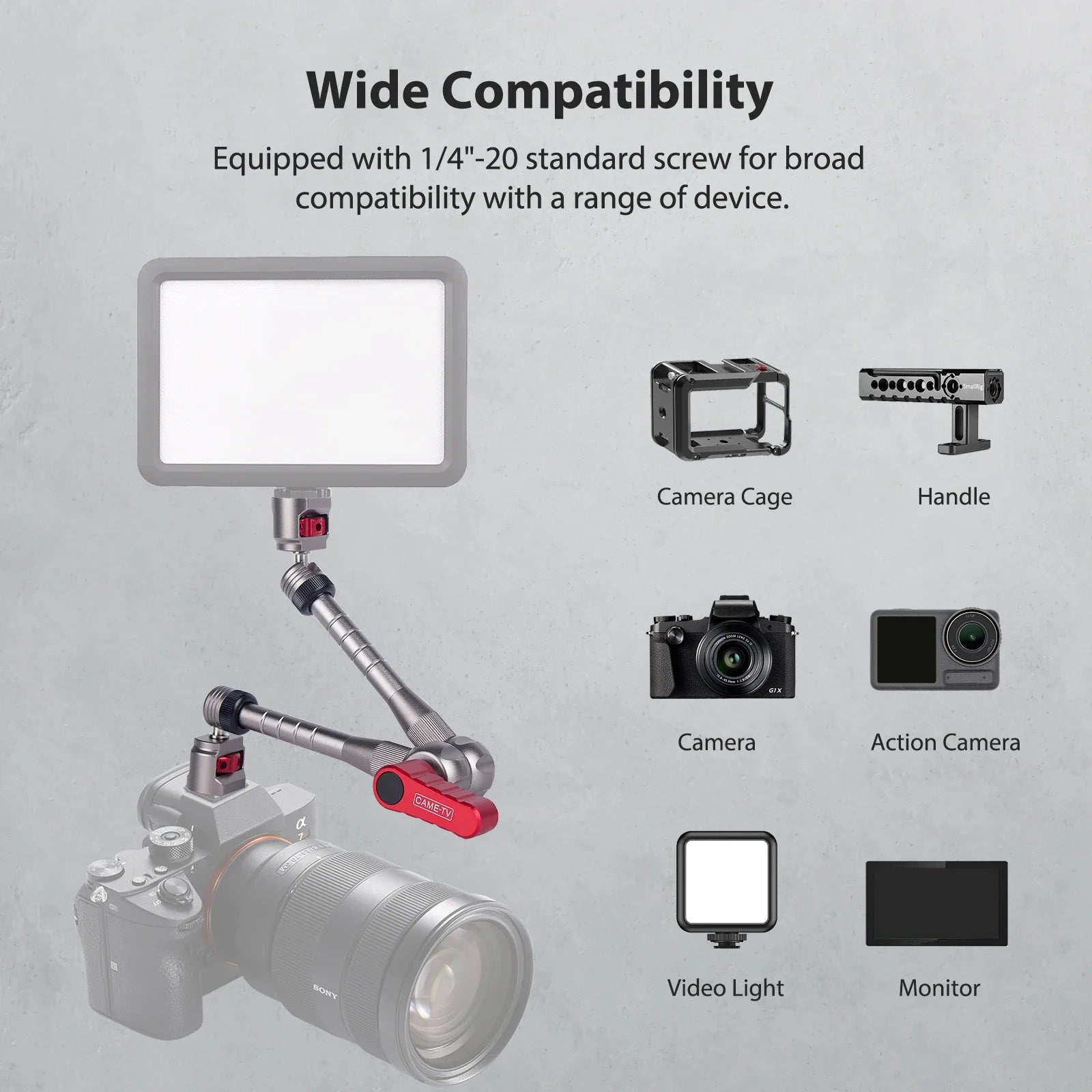 KTX-698643 11" Articulating Magic Arm with 1/4" Screw and Retractable Arri Pin for Action Cameras