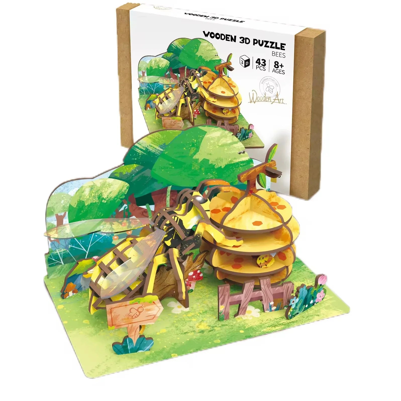 KTX-855891 Wooden 3D Insect Puzzle Set - Butterfly and Bee Models for Kids Educational Fun