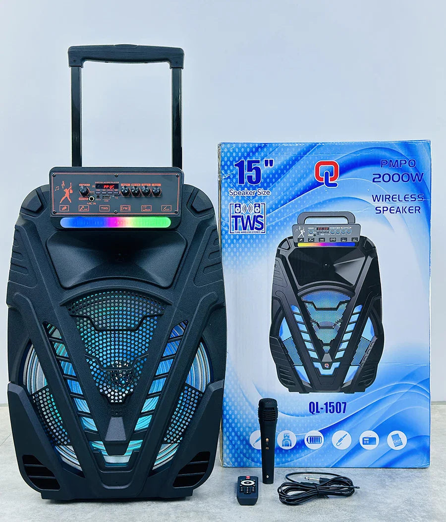 KTX-580563 15 Inch Portable Trolley Speaker with Wireless Sound and Subwoofer