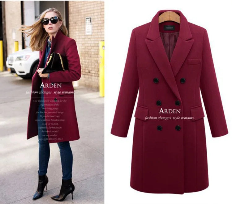 KTX-438675 Women's Winter Clothing Medium to Long Plus Size Double-Breasted Wool Coat With Cashmere Lining Shearling Leather Cotton Filling
