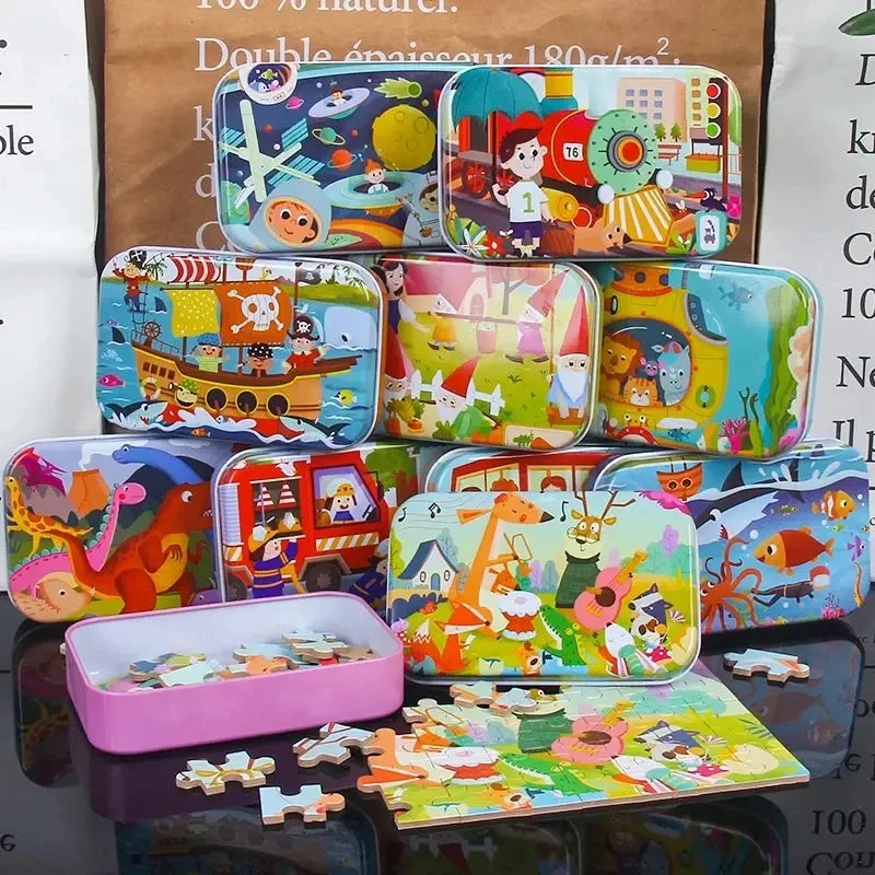 KTX-303059 60-Piece Wooden Jigsaw Puzzle Set Featuring Animal Cartoon Characters for Early Education