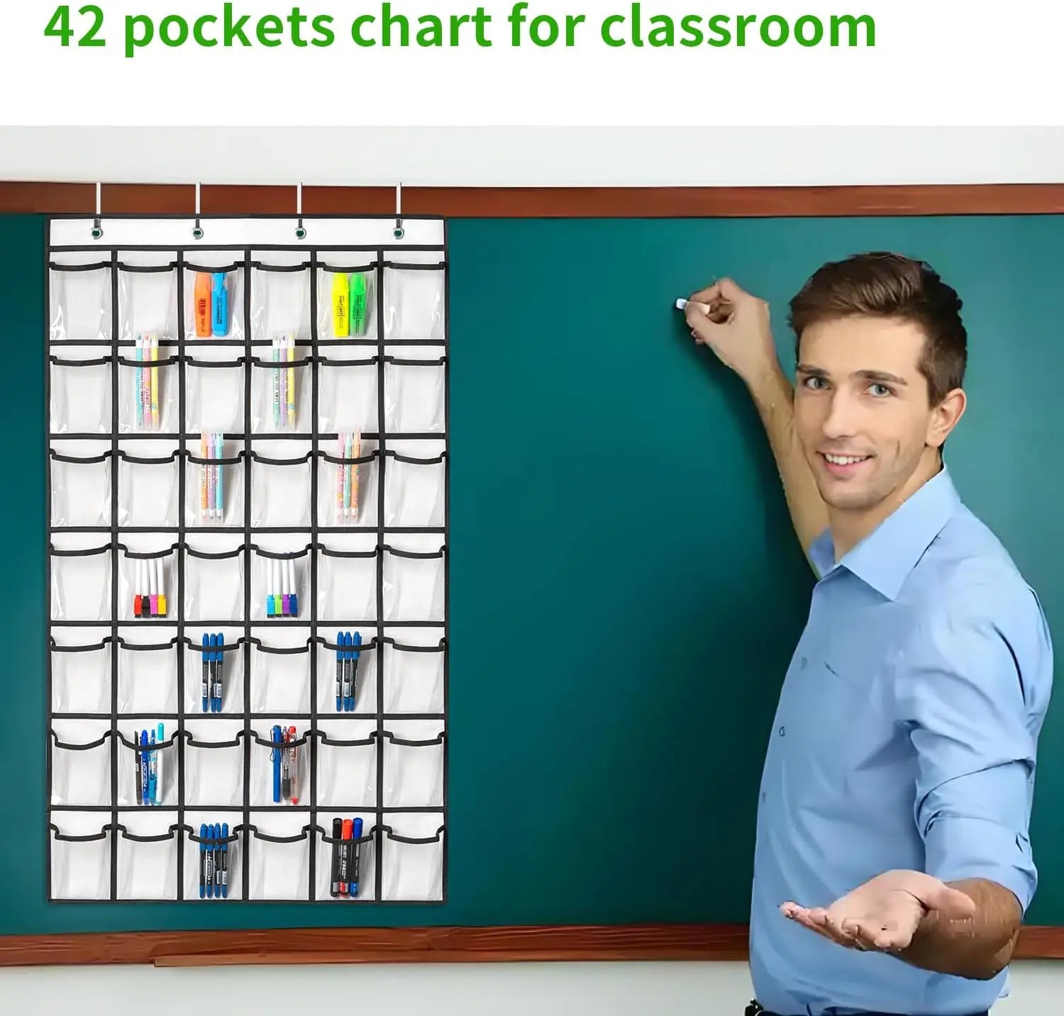 KTX-843987 42-Pocket Classroom Organiser for Phones and Calculators - Clear Display Chart