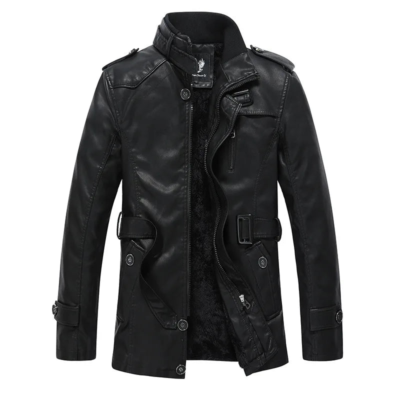 KTX-964115 Men's Coats Waterproof Windproof Motorcycle Jacket With Standing Collar Waxed Leather Jacket Winter PU Leather Jacket Custom