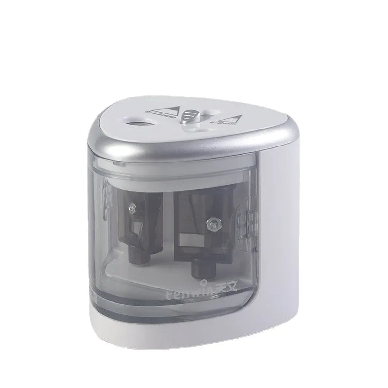 KTX-788819 Electric Battery Operated Double Hole Pencil Sharpener for 6-12mm Pencils in Pink, Blue, and White