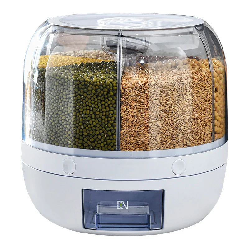 KTX-696723 Moisture-Proof 6-Grid Rotating Rice and Cereal Storage Container