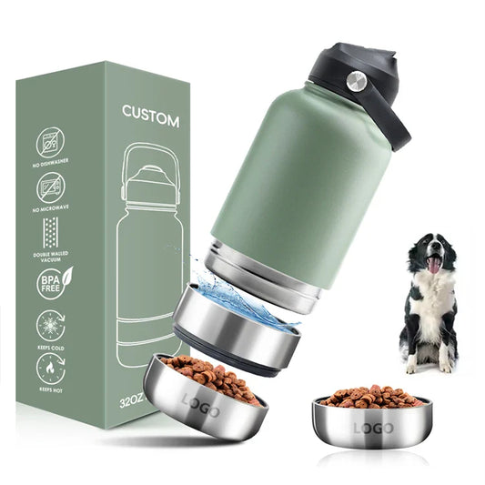 KTX-682835 Stainless Steel 32oz 3-in-1 Pet Bowl and Portable Water Bottle for Outdoor Travel