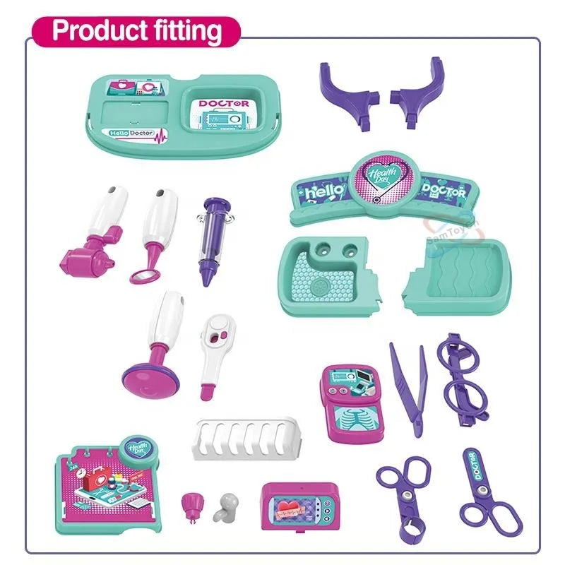 KTX-852435 Kids Pretend Play Doctor Toy Set with Luggage Trolley Case and Operating Table