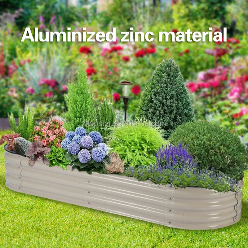 KTX-268051 Metal Raised Garden Bed Planters Kit in Various Sizes with Durable Liner for Home Nursery Gardening