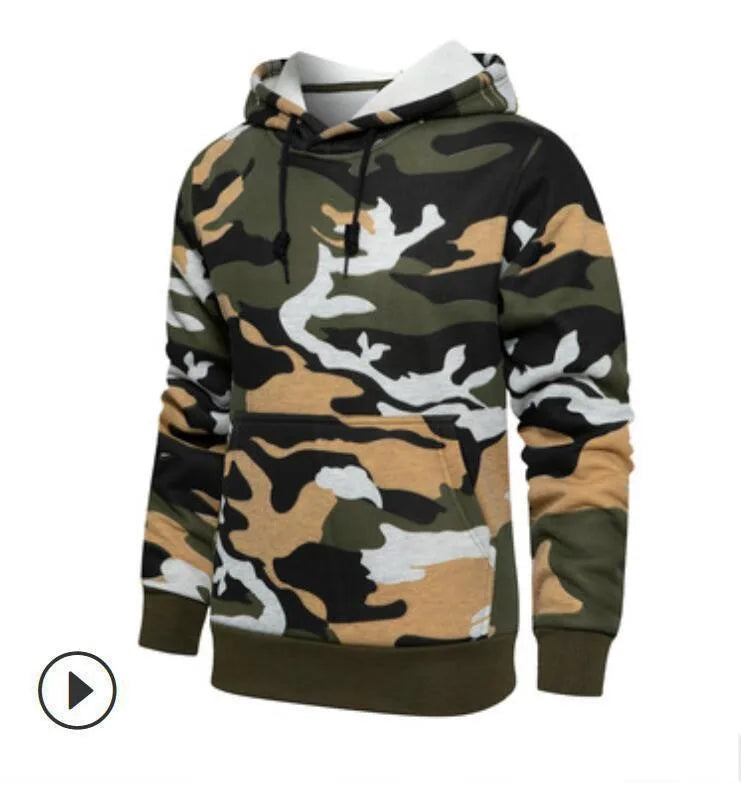 KTX-522323 European American Fashion Brand Men's Long Sleeve Hooded Jacket Autumn Winter Camouflage Sweater Heat Transfer Fleece Hoodie