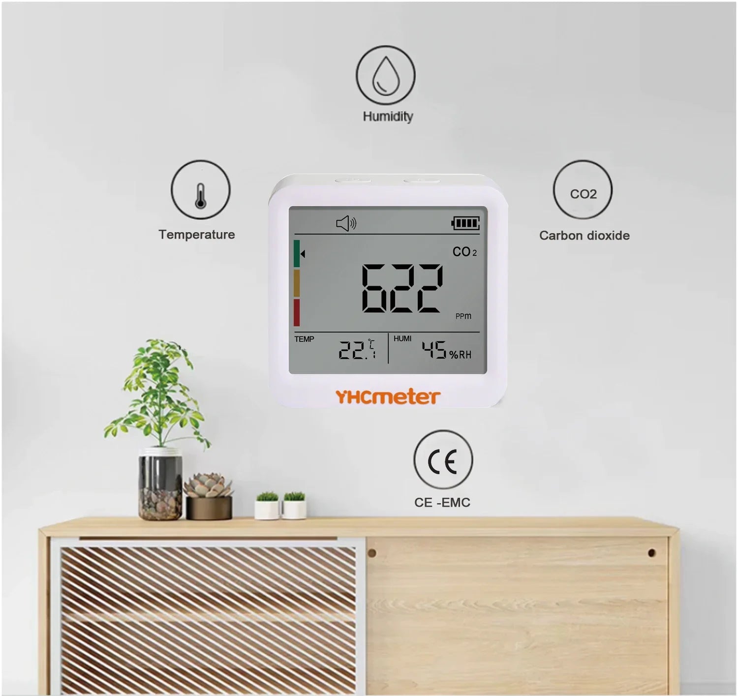 KTX-159379 Indoor CO2 Meter with Temperature and Humidity Sensor, 3-in-1 Air Quality Monitor